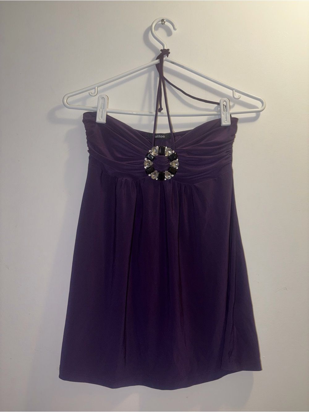 Y2K Strapless Purple Jewel-Ring Cocktail Top